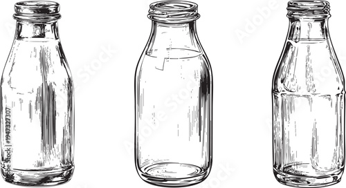 minimalist black and white outline drawing of a vintage glass milk bottle, perfect for dairy and farm imagery