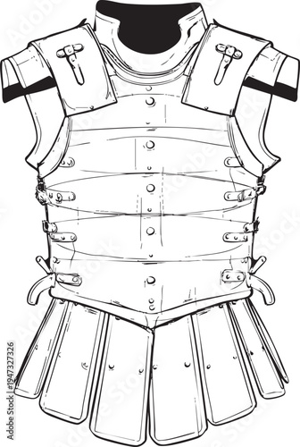  Ancient Roman lorica segmentata plate armor black contour illustration