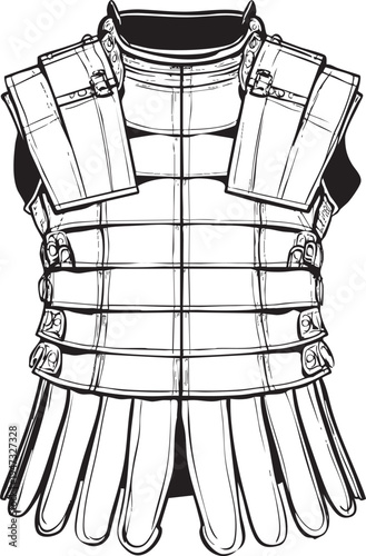  Ancient Roman lorica segmentata plate armor black contour illustration