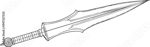 Ancient Greek xiphos sword leaf shaped blade black outline illustration