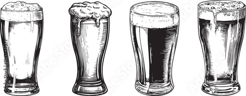 minimalist black and white outline drawing of a cold beer glass, perfect for pub and bar imagery