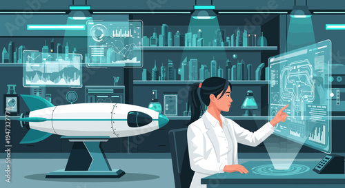 Scientist Working on Futuristic Technology Interface.