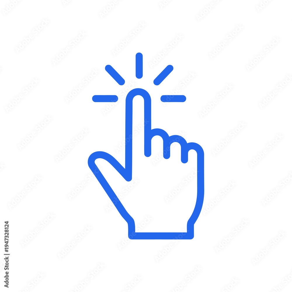 Obraz premium A blue icon of a hand clicking.