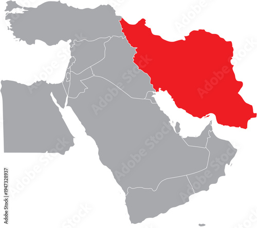 Iran Highlighted on Middle East Map, Editable Vector