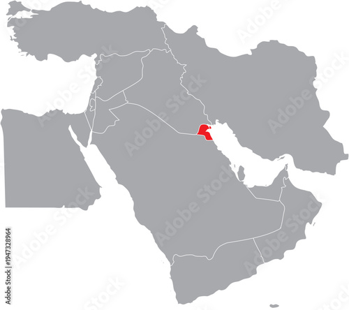 Kuwait Highlighted on Middle East Map, Editable Vector