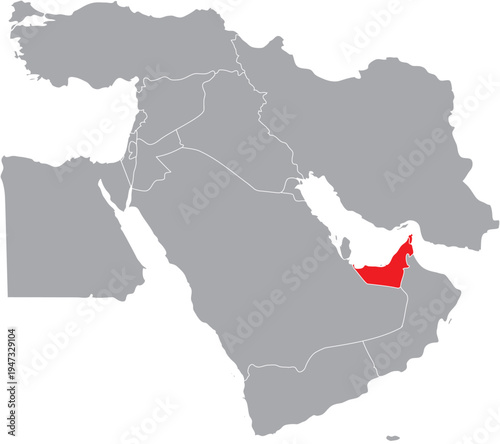 United Arab Emirates (U.A.E) Highlighted on Middle East Map, Editable Icon