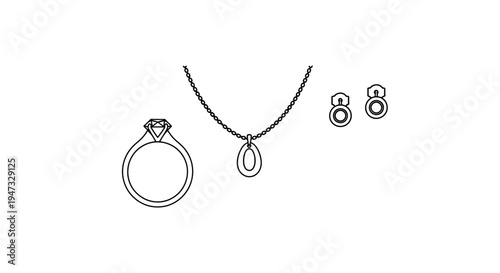 Elegant jewelry set including ring, necklace, and earrings with gemstone accents.