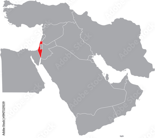 Israel Highlighted on Middle East Map, Editable Icon