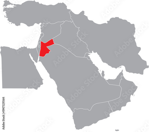 Jordan Highlighted on Middle East Map, Editable Icon