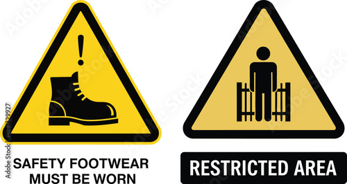 Warning signs for safety footwear and restricted area