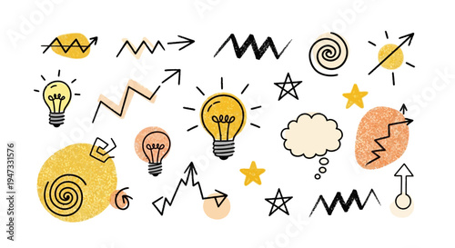 Idea Generation and Business Growth Doodle Elements Set