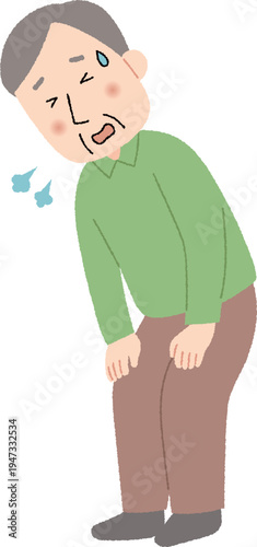 立って苦しそうに息切れをしている高齢男性