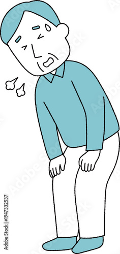 立って苦しそうに息切れをしている高齢男性単色