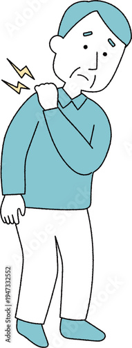 肩が痛む高齢男性単色