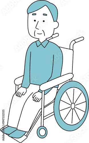 車椅子に乗る高齢男性単色