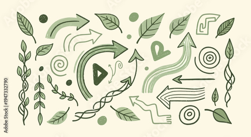 Eco friendly Hand Drawn Green Nature Doodle Elements Collection