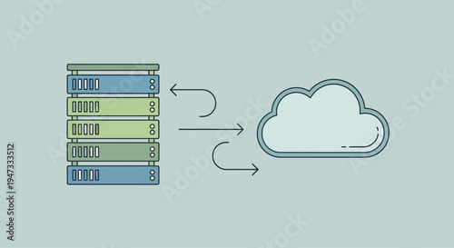 Illustration of data synchronization between servers and cloud storage.