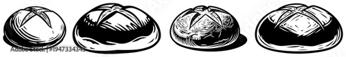 Artisan Bread Loaves Set, Hand Drawn Sourdough Silhouettes, Fresh Bakery Products and Homemade Pastry Illustrations Vector