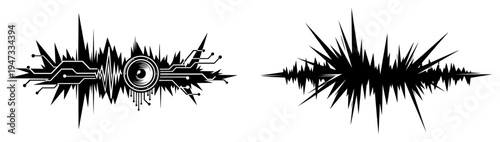 Abstract Sound Wave and Audio Equalizer Set, Electronic Music Technology Graphics, Cyberpunk Style Pulse Vector Illustration
