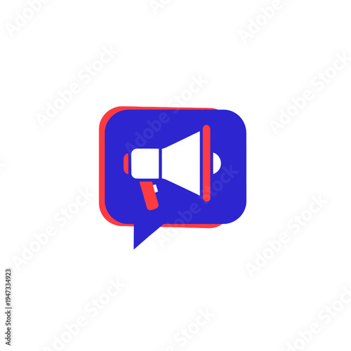 A blue and red megaphone icon in a speech bubble.