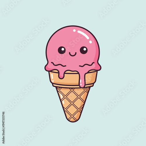 Cute Pink Ice Cream Sundae Cone with Smile