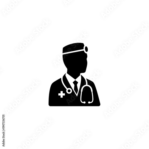 Medical professional silhouette with stethoscope.