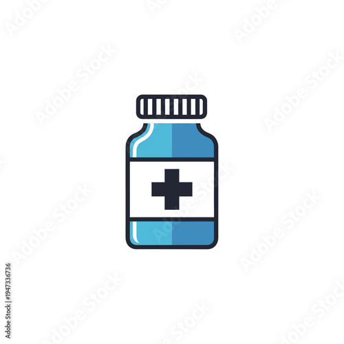 medicine bottle with cross symbol.