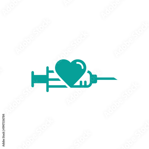 Teal icon of a syringe injecting a heart.