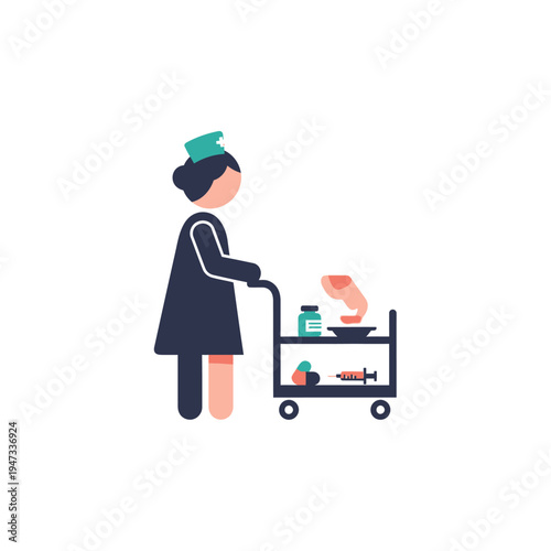 Nurse pushing a hospital food cart.