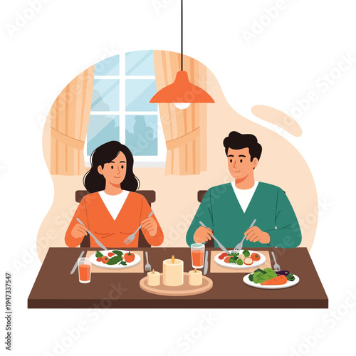Couple Eating Healthy Plant Based Meal Together