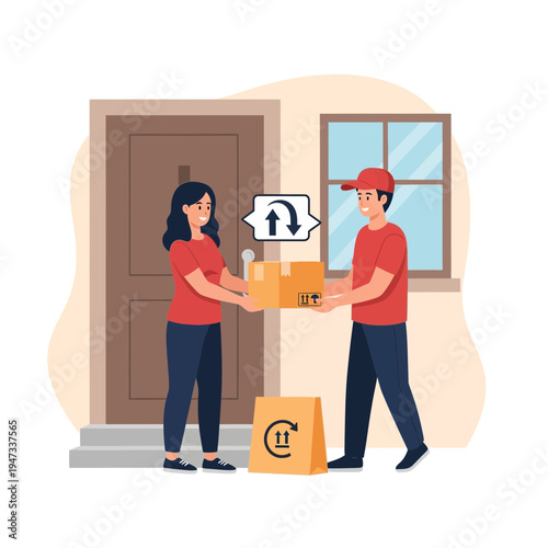Customer Returning Package to Delivery Driver at Home Doorstep