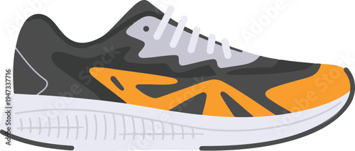 sometric illustration of modern running shoe with orange black upper geometric pattern and white sole athletic footwear
