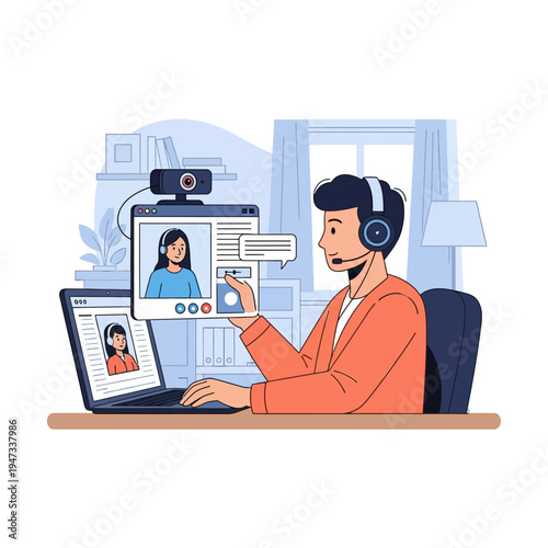 Remote Employee Attending Online Video Conference Meeting