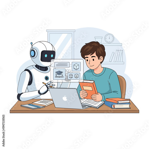 Young Student Learning with Artificial Intelligence Robot Assistant