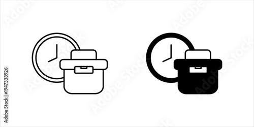 Minimal line icon set.ing a briefcase and clock representing time management, productivity, and work organization. Suitable for business planning, office workflow, and professional efficiency concepts