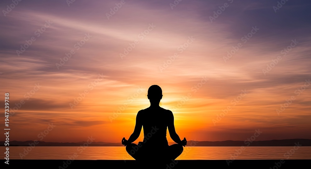Fototapeta premium Meditating Person Sitting on Beach at Sunset
