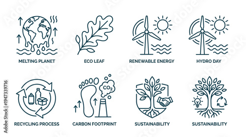 Climate change and Earth Day vector icon collection