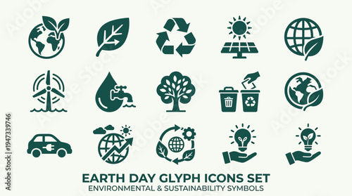Earth Day glyph vector icons set