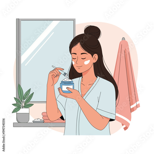 Young Woman Applying Face Mask in Bathroom for Skincare Routine
