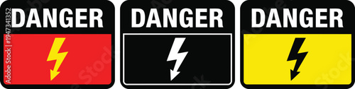 Electric Shock Danger Warning Sign Set with Lightning