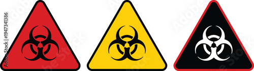Biohazard Warning Triangle Sign Set in Red Yellow Black