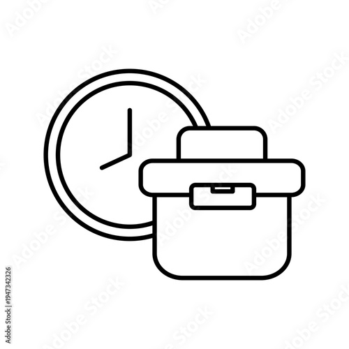 Minimal line icon showing a briefcase and clock representing time management, productivity, and work organization. Suitable for business planning, office workflow, and professional efficiency concepts