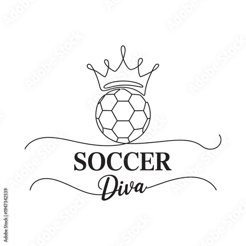A soccer ball topped with a crown and the words soccer diva