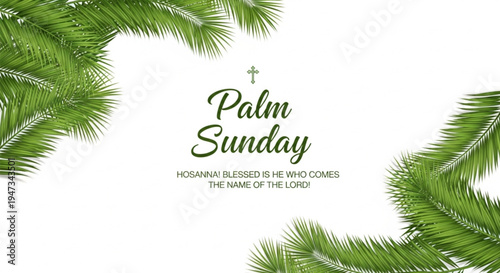Palm Sunday celebration with green leaves and cross symbol
