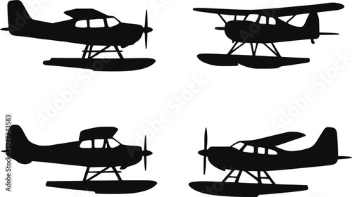 Seaplane floatplane silhouette set vector illustration