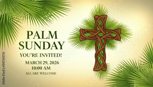 Palm Sunday Invitation with Celtic Cross and Palm Leaves