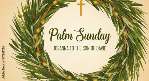 Palm Sunday wreath with cross and text Hosanna to the Son of David