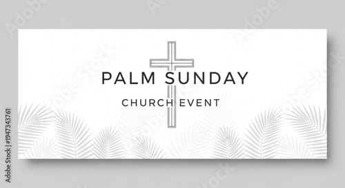 Palm Sunday church event banner with cross and palm leaves