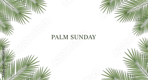 Palm Sunday celebration with green palm leaves on white background