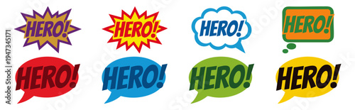  Hero Speech Bubble- A comic-style bubble with the word HERO! in bold  Flat Vector Illustration on Transparent Background